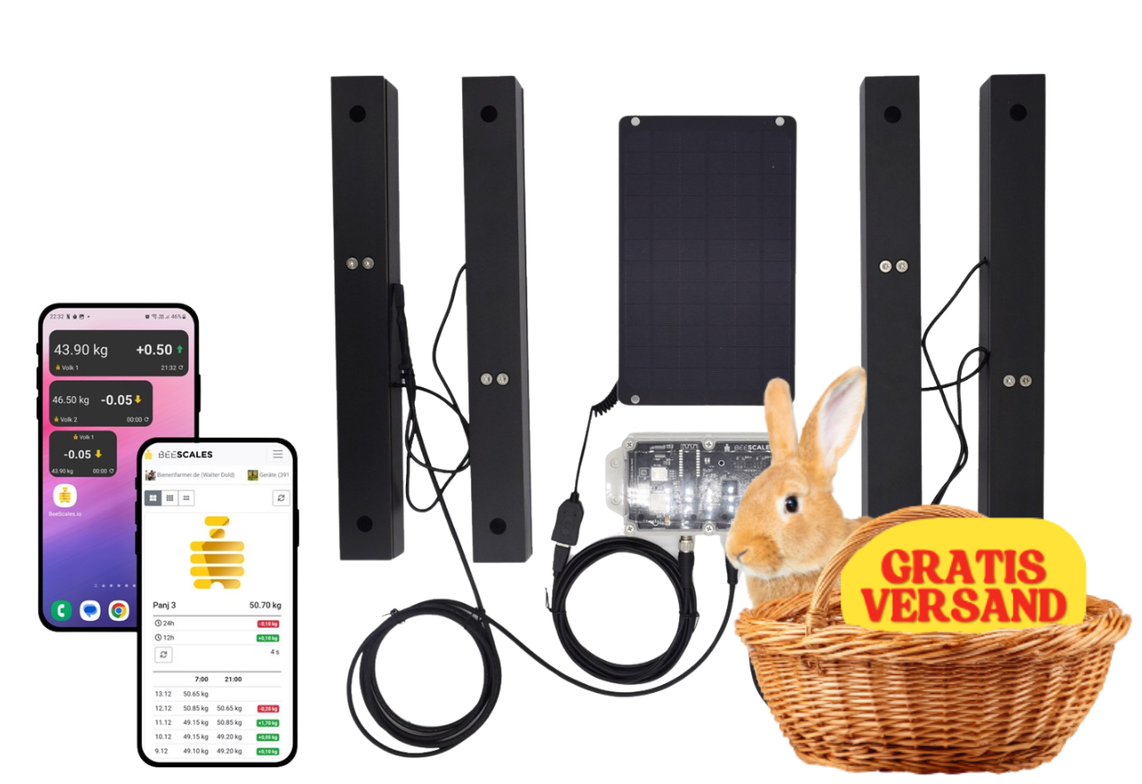 Bienenstockwaage zum Monitoring von zwei Bienenstöcken + GPS und Diebstahlalarm, 4G NB-IoT 