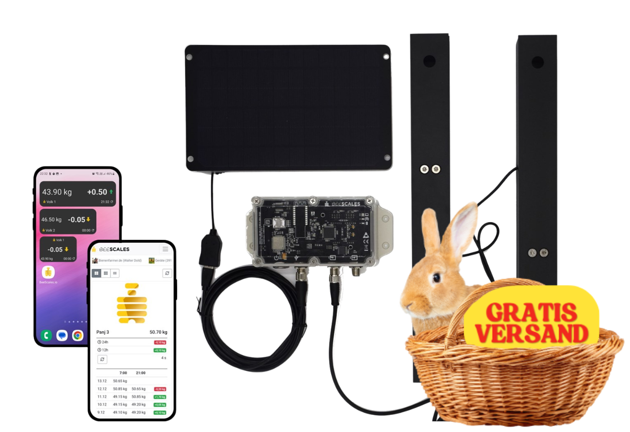 Bienenstockwaage zum Monitoring von einem Bienenstock + GPS und Diebstahlalarm, 4G NB-IoT